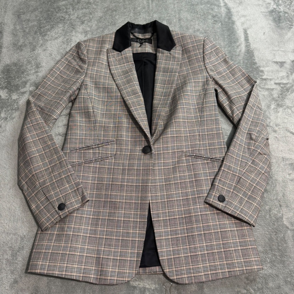 Rag & Bone New York Plaid Ridley Glen Blazer Wool Blend Herringbone Grey Pink 0